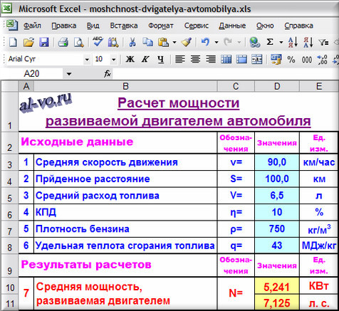 Калькулятор мощности двигателя автомобиля квт в л.с
